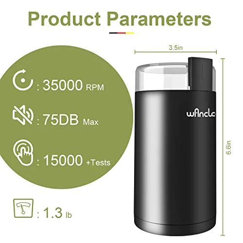 Wancle Electric Coffee Grinder, Quiet Spice Grinder, One Touch Coffee Mill for Beans