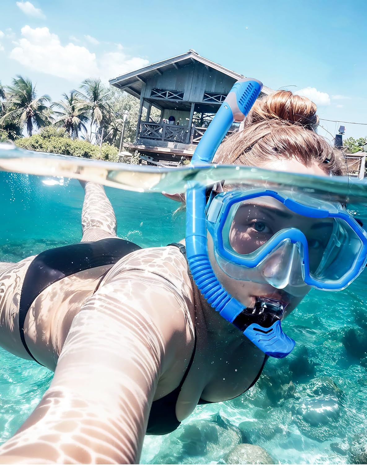 Snorkeling Gear for Adults, Dry-Top Snorkel Set, 180掳Panoramic Wide View Diving Mask Breathing Freely Snorkel Mask for Snorkeling Scuba Diving Swimming Travel