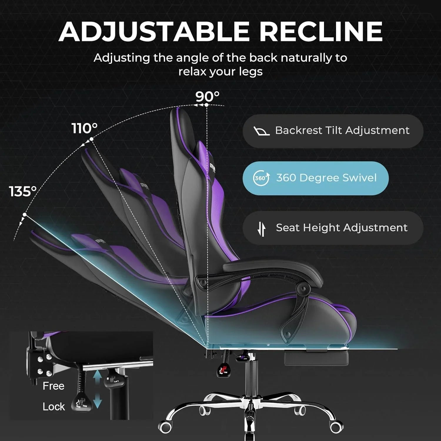 GTPLAYER Gaming Chair with Footrest and Lumbar Support �� Ergonomic Computer Chair with Headrest, 360掳 Swivel, Height Adjustable, White