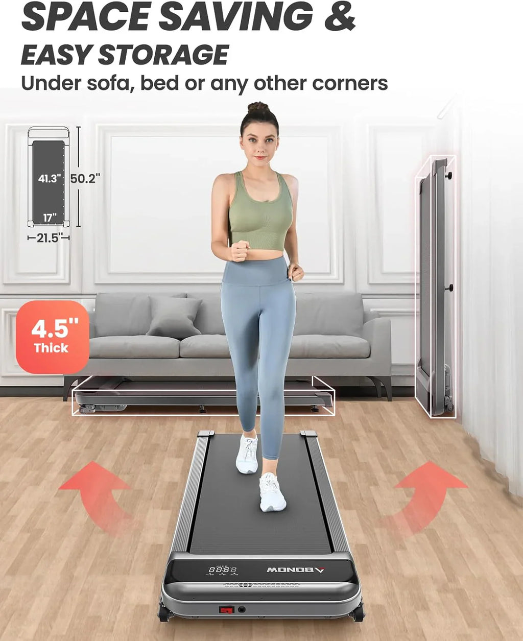 Walking Pad, Under Desk Treadmill with Incline for Home Office 2.5HP Portable Walking Treadmill with 280 Lbs Weight Capacity Walking Machine, Remote Control, LED Display