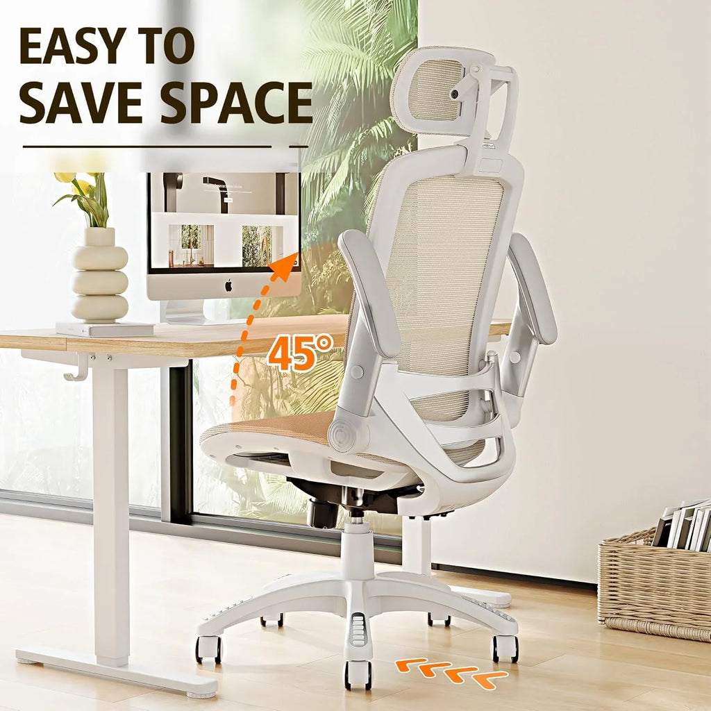 GABRYLLY Ergonomic Office Chair, High Back Home Desk Chair with Headrest, Flip-Up Arms, 90-120° Tilt Lock and Wide Cushion, Big and Tall Mesh Chairs for Man Woman, Black Task Chair