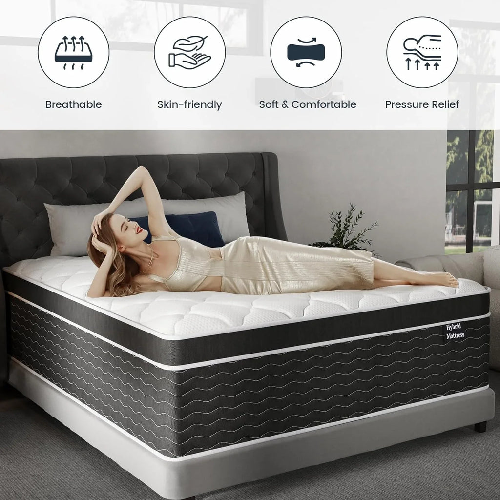 Full Size Mattress, 10 Inch Full Size Mattress in a Box, Medium Plush Hybrid Mattress