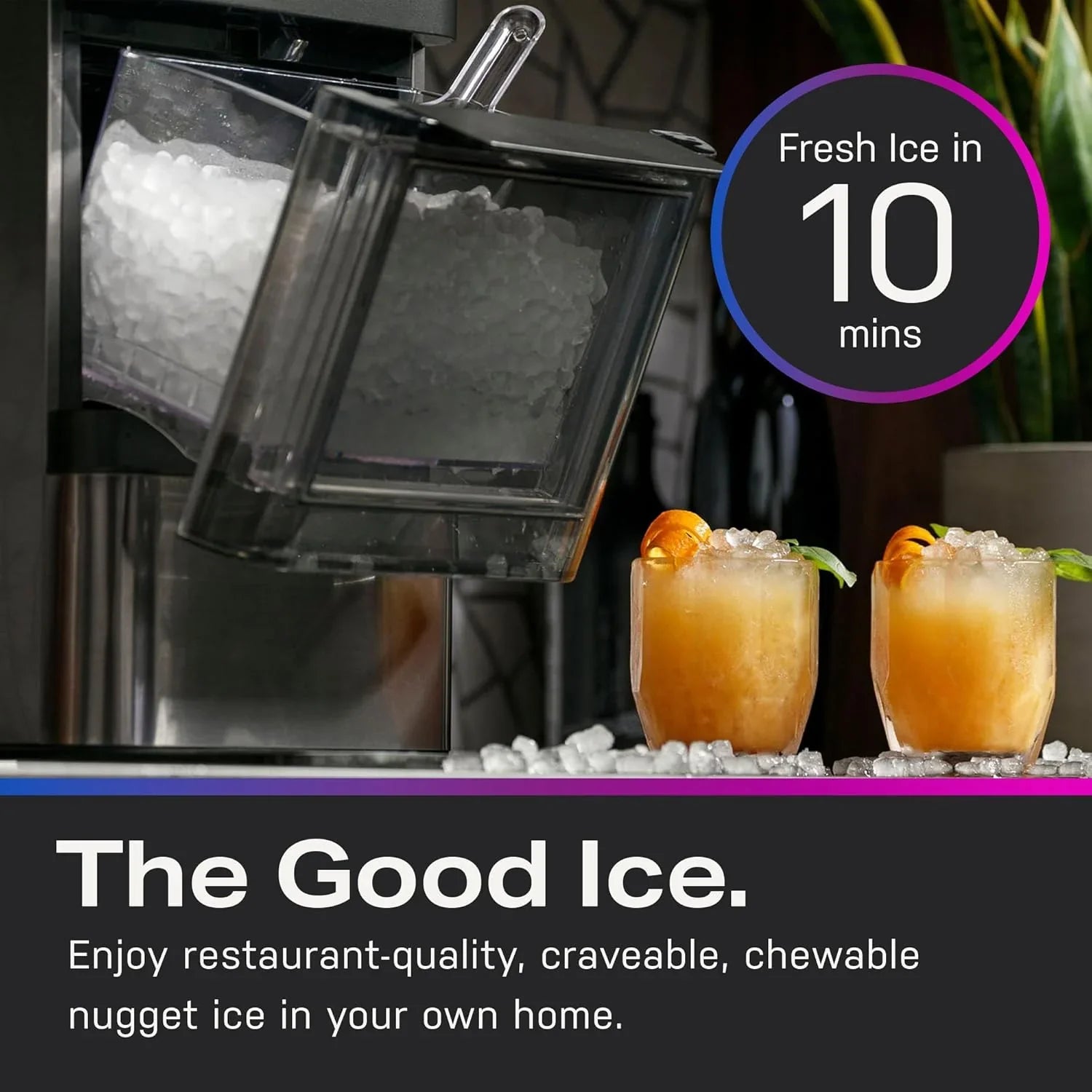 GE Profile Opal 2.0 with 0.75 Gallon Tank, Chewable Crunchable Countertop Nugget Ice Maker, Scoop included, 38 lbs in 24 hours, Pellet Ice Machine with WiFi & Smart Connected, Stainless Steel
