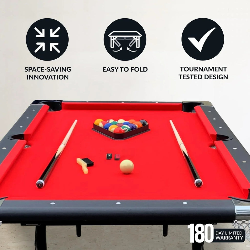Hathaway Fairmont 6 Ft Portable Pool Table, Adults Folding Billiards Tables for Game Room with Easy Foldable Storage, Includes Full Set of Billiard Balls, Cues, Chalk & Brush