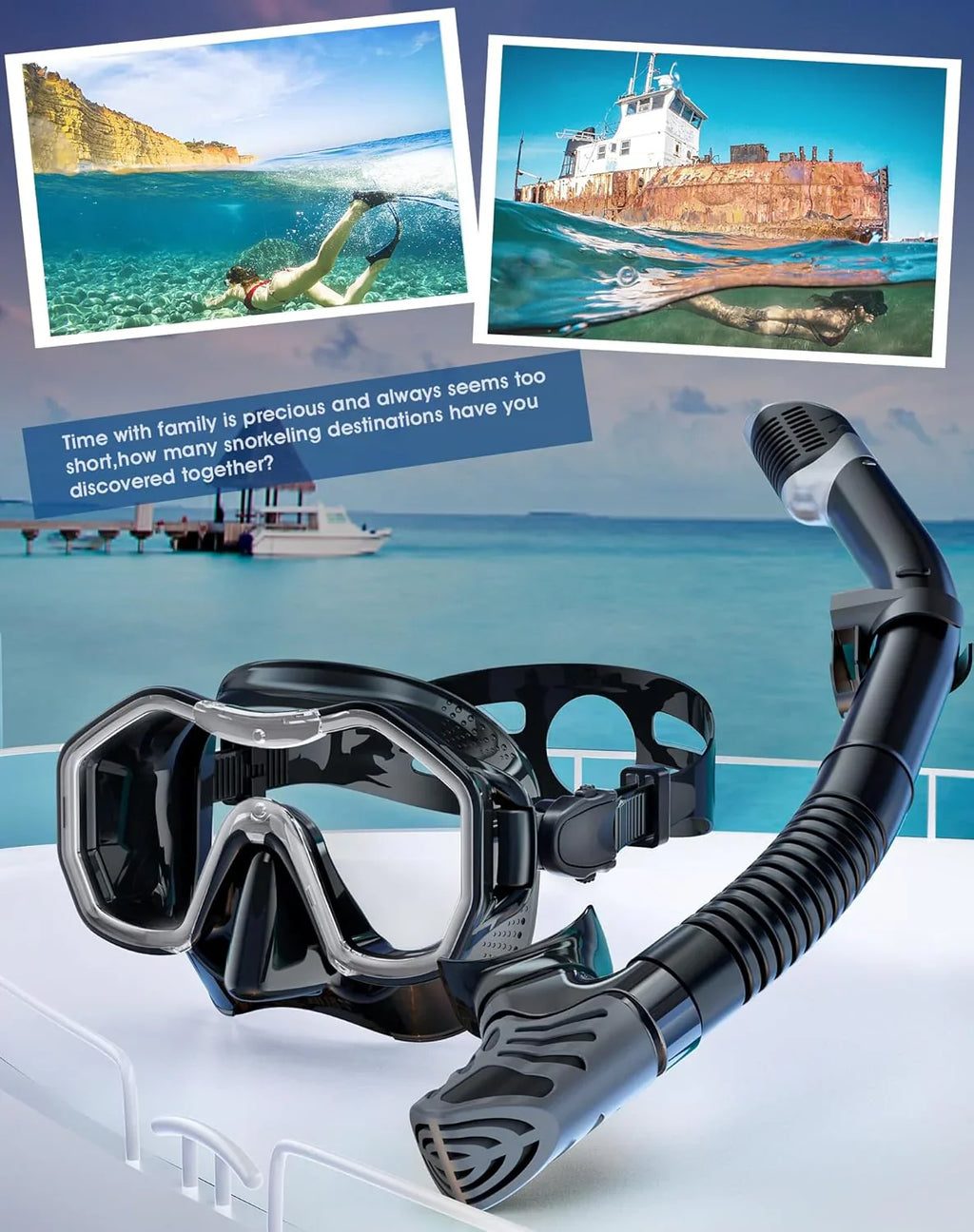Snorkeling Gear for Adults, Dry-Top Snorkel Set, 180掳Panoramic Wide View Diving Mask Breathing Freely Snorkel Mask for Snorkeling Scuba Diving Swimming Travel