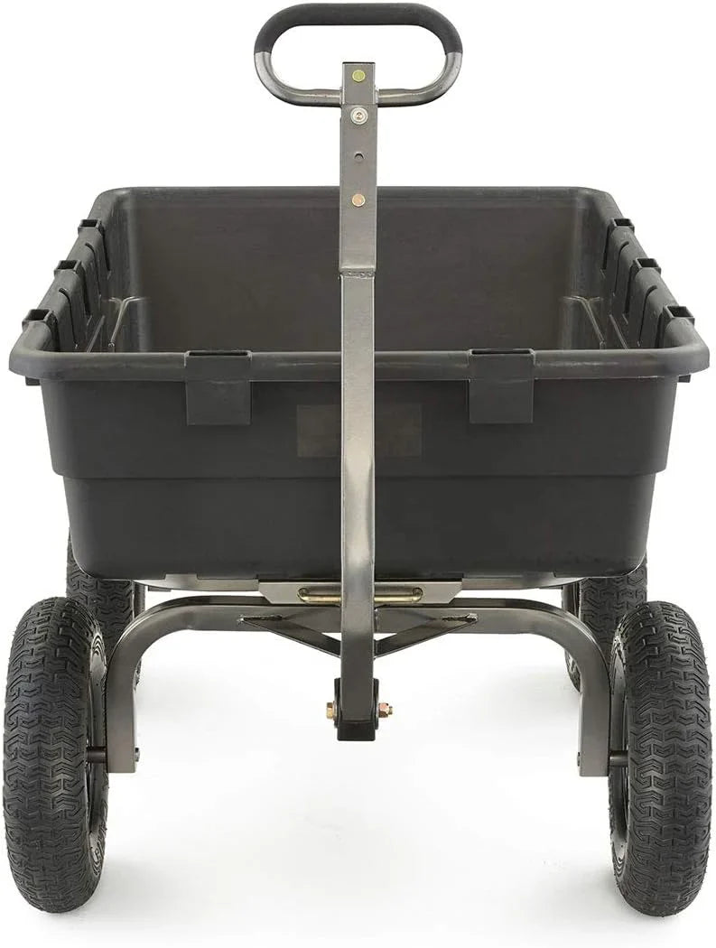 Heavy Duty Poly Utility Dump Wagon Garden Cart w/Pneumatic Tires, 6 Cu Ft - 1200 lb Capacity Outdoor Wheelbarrow for Yard, Landscaping & Gardening, Lawn Tractor or ATV Towable-Gorilla Carts