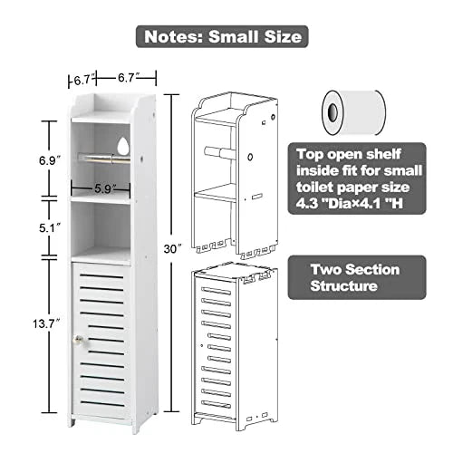 Toilet Paper Holder Stand, Storage Cabinet Beside Toilet for Small Space Bathroom