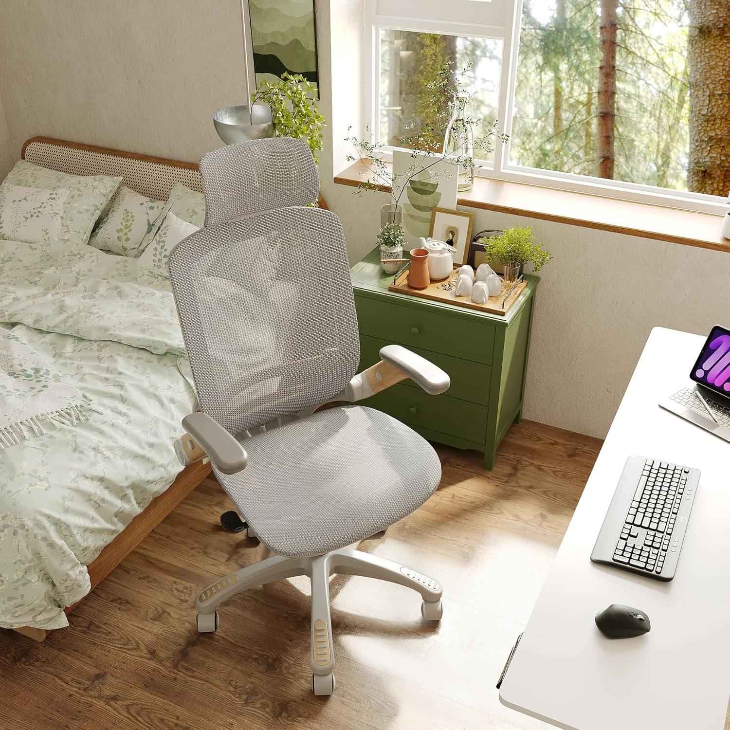GABRYLLY Ergonomic Office Chair, High Back Home Desk Chair with Headrest, Flip-Up Arms, 90-120° Tilt Lock and Wide Cushion, Big and Tall Mesh Chairs for Man Woman, Black Task Chair