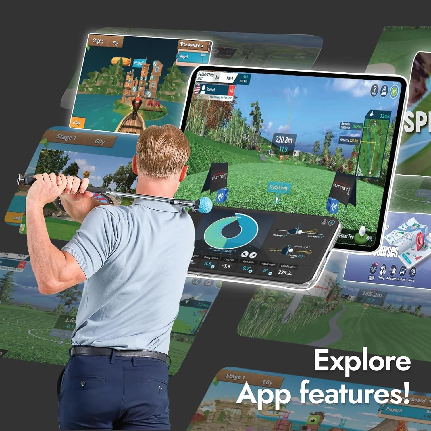 Home Golf Game Simulator: Enjoy Interactive Golf with Motion Sensor & Swing Stick for Indoor & Outdoor Fun �� 38,000+ Courses Worldwide, Compatible with Android, iOS, App & E6 Connect