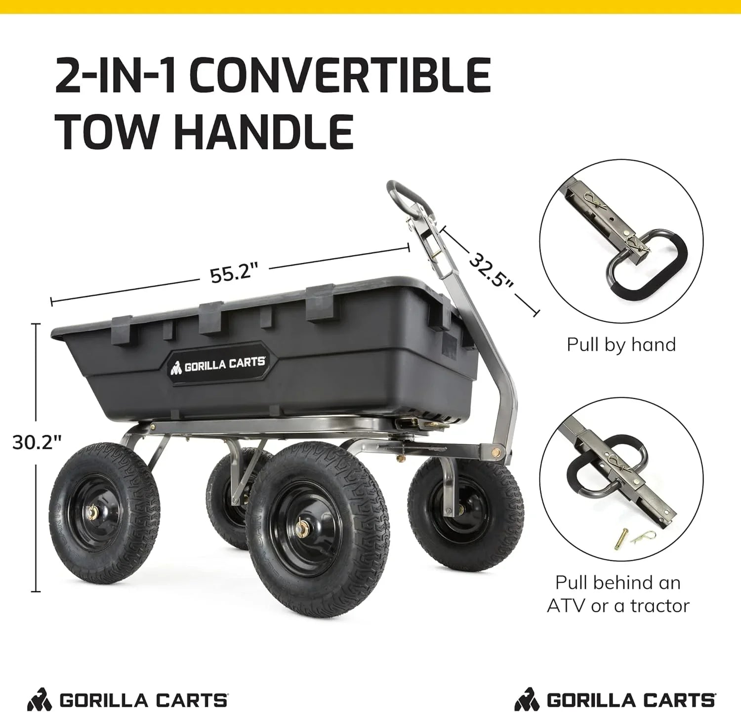 Heavy Duty Poly Utility Dump Wagon Garden Cart w/Pneumatic Tires, 6 Cu Ft - 1200 lb Capacity Outdoor Wheelbarrow for Yard, Landscaping & Gardening, Lawn Tractor or ATV Towable-Gorilla Carts
