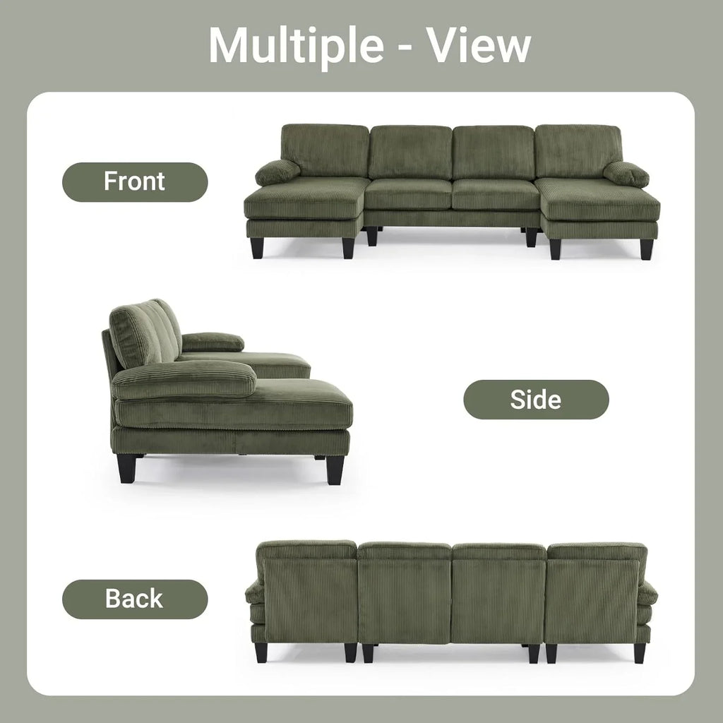 VINGLI 110" Sectional Couches for Living Room,U Shaped Couch with Double Chaise, 4-Seat Sofa Set with Chenille Fabric for Home Furniture,Beige