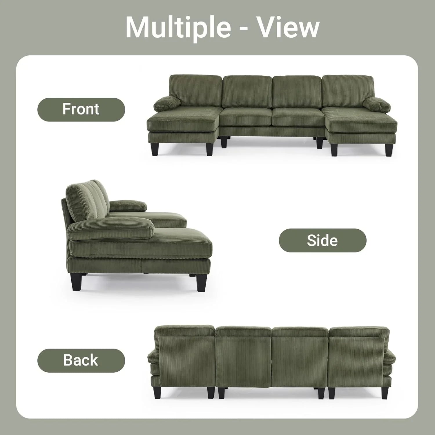 VINGLI 110" Sectional Couches for Living Room,U Shaped Couch with Double Chaise, 4-Seat Sofa Set with Chenille Fabric for Home Furniture,Beige