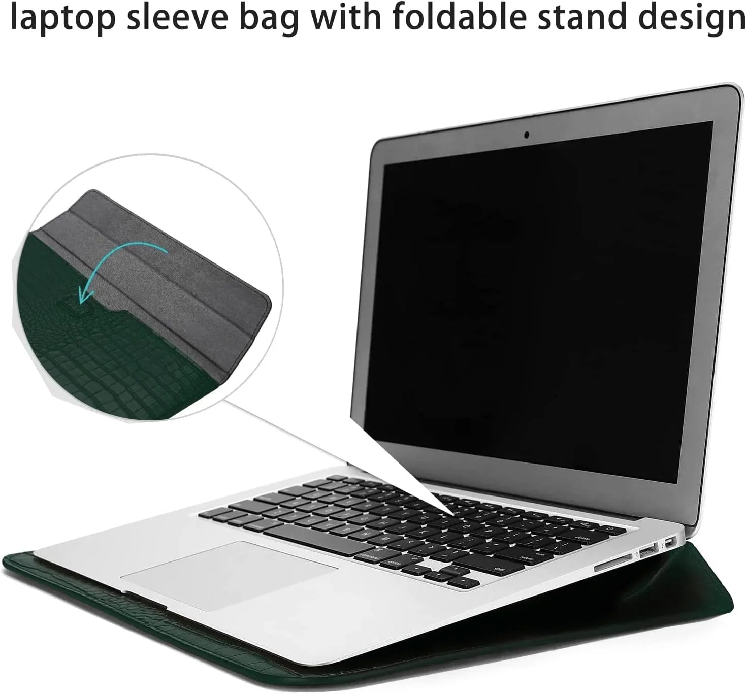 Green Faux Crocodile Laptop Sleeve Case
