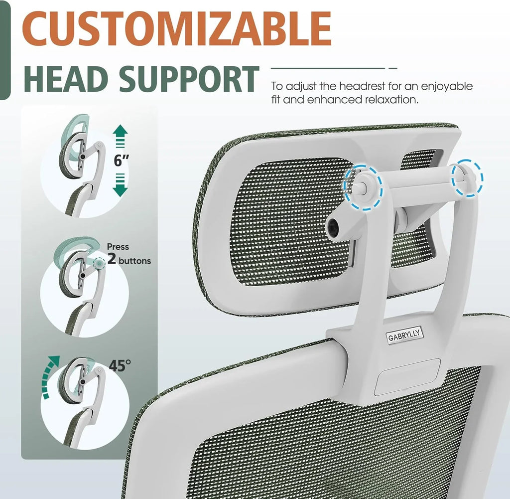 GABRYLLY Ergonomic Office Chair, High Back Home Desk Chair with Headrest, Flip-Up Arms, 90-120° Tilt Lock and Wide Cushion, Big and Tall Mesh Chairs for Man Woman, Black Task Chair