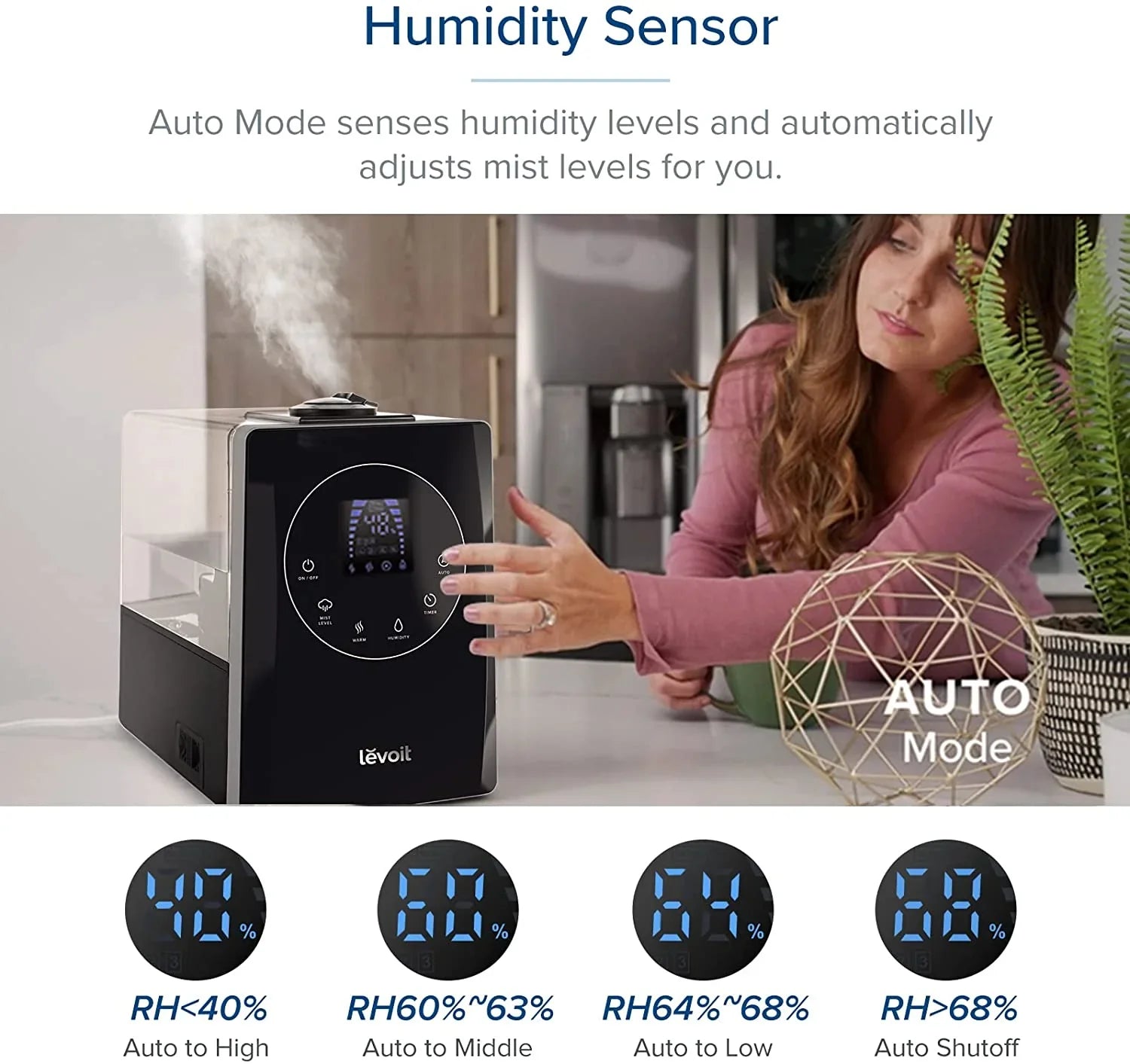 Humidifiers for Bedroom Large Room 6L Warm and Cool Mist for Families Plants with Built-in Humidity Sensor