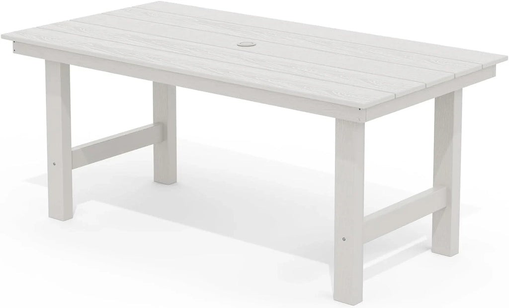 SERWALL 7-Piece Patio Table Set, Outdoor HDPE Dining Furniture with Umbrella Hole, All Weather Table and Chairs for Lawn, Garden, Poolside, Aruba
