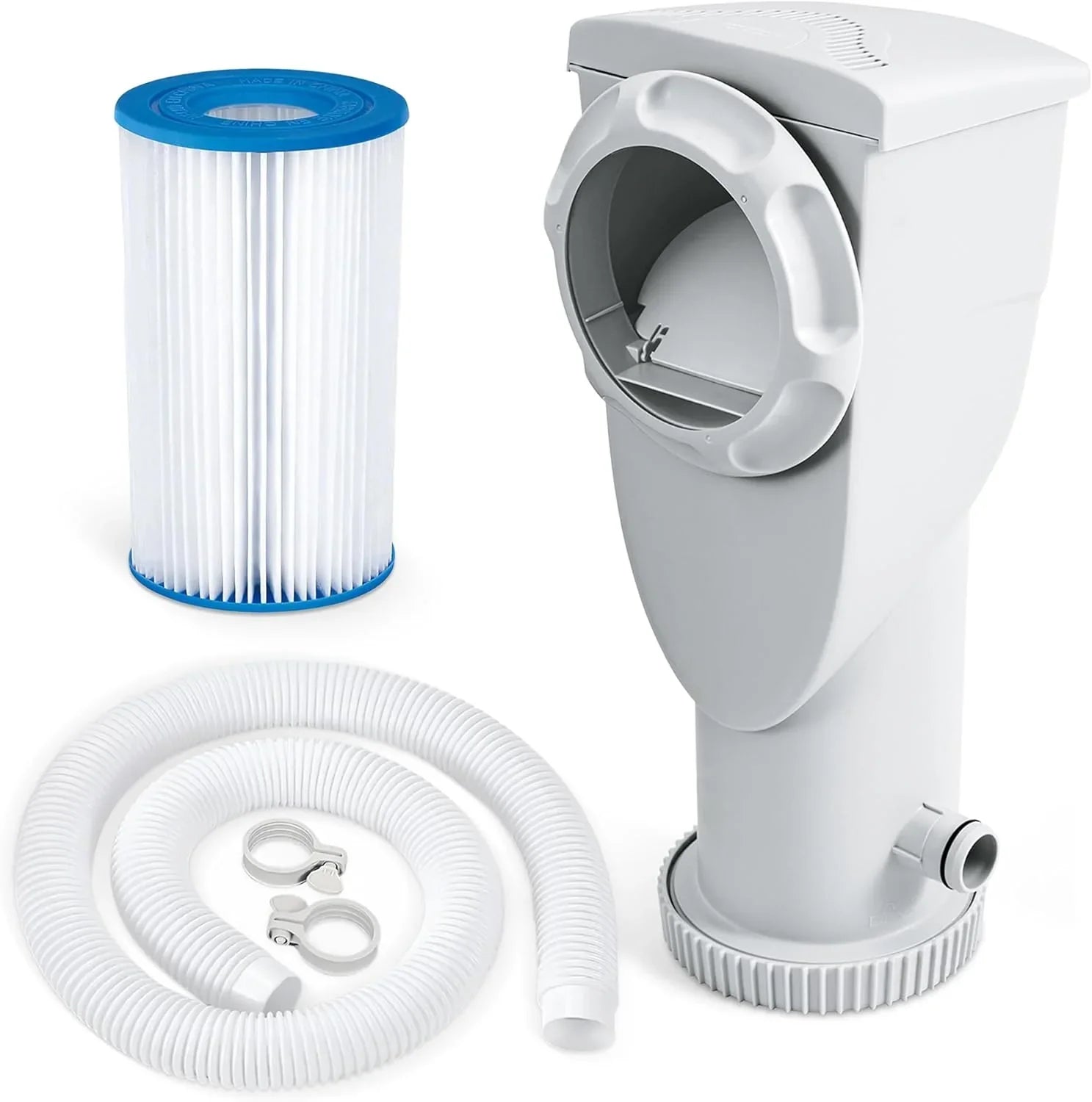 Funsicle SkimmerPlus 1500 Gallons Per Hour 2 in 1 Filter Pump and Skimmer System with Clamps and 1.5 Inch Hose Fitting for Above Ground Swimming Pools